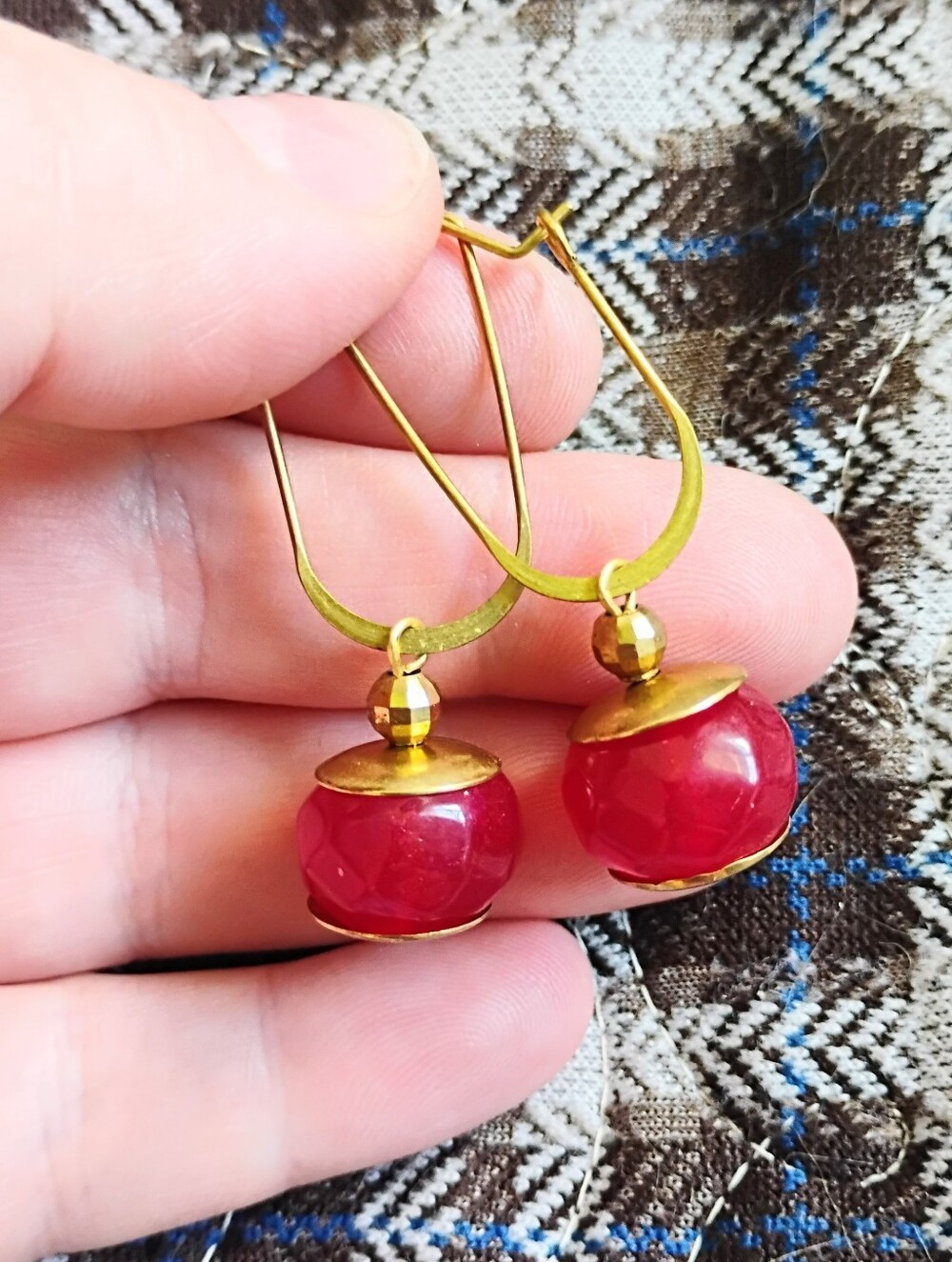 Handmade Faceted Ruby U Hoops - Picture 4 of 6